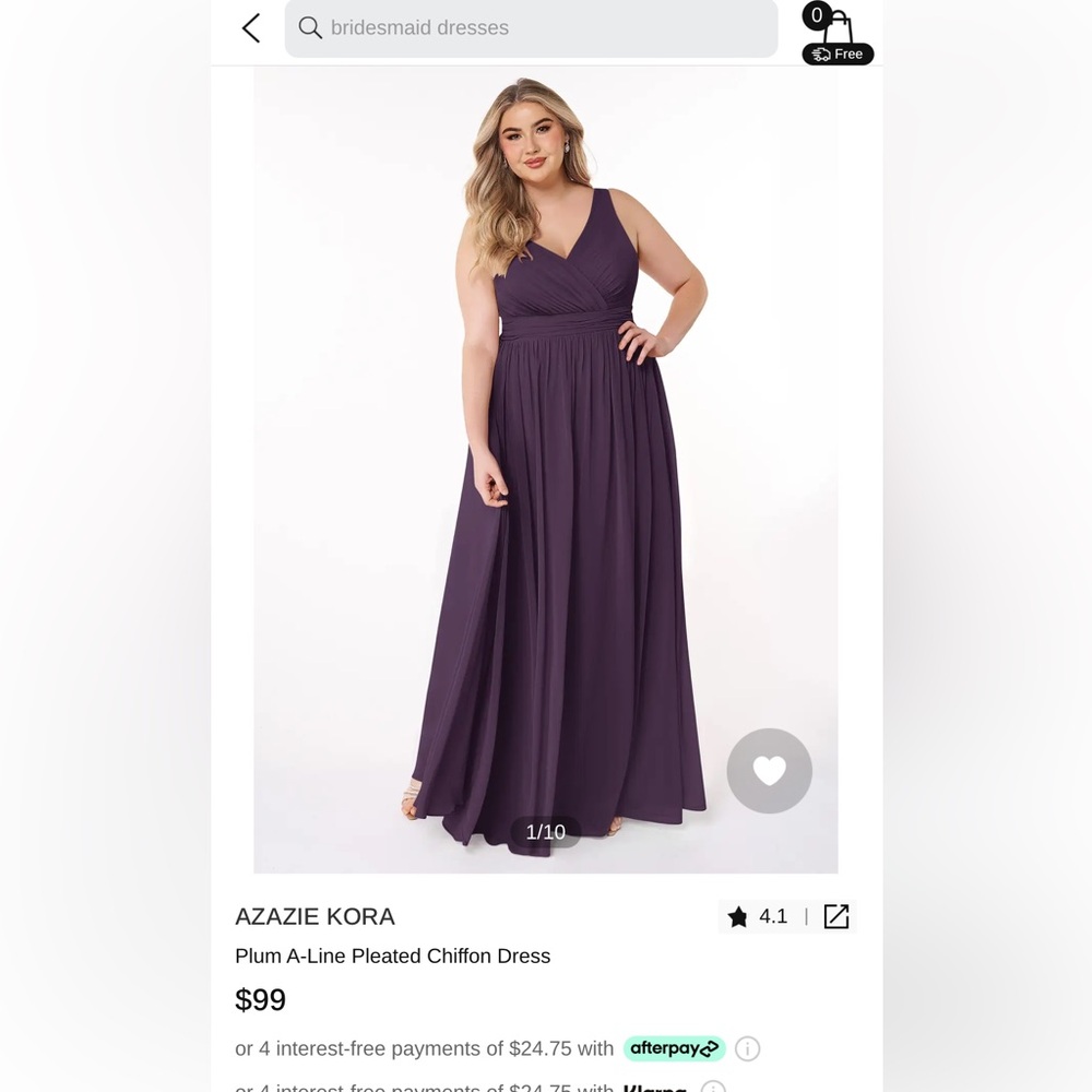 Azazie Bridesmaid Dress - Size 18. Only length is altered